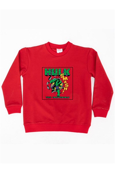 Hulk baskılı pamuklu kumaş çocuk sweatshirt