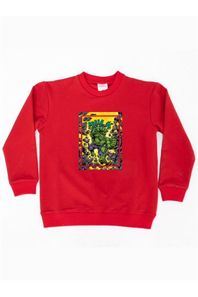 Hulk baskılı pamuklu kumaş çocuk sweatshirt
