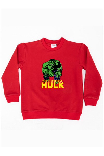 Hulk baskılı pamuklu kumaş çocuk sweatshirt