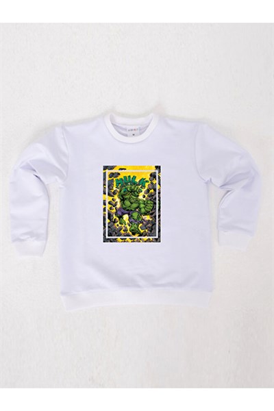 Hulk baskılı pamuklu kumaş çocuk sweatshirt