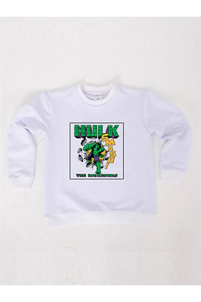 Hulk baskılı pamuklu kumaş çocuk sweatshirt