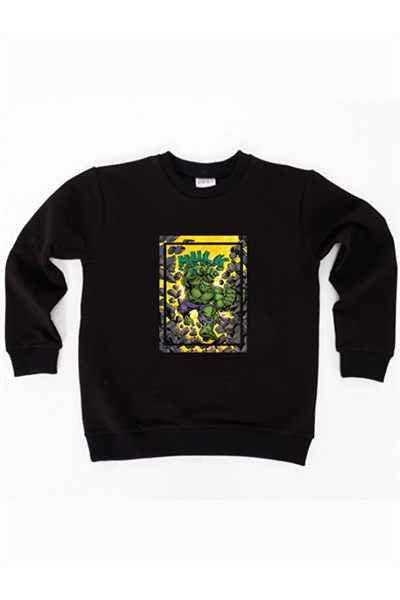 Hulk baskılı pamuklu kumaş çocuk sweatshirt