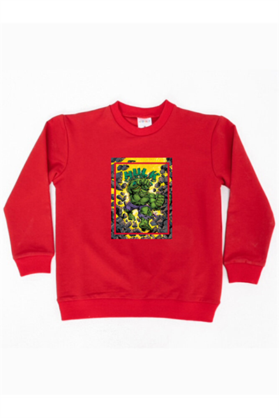 Hulk baskılı pamuklu kumaş çocuk sweatshirt