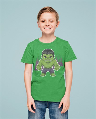 Hulk baskılı pamuklu penye kumaş yazlık çocuk tişört