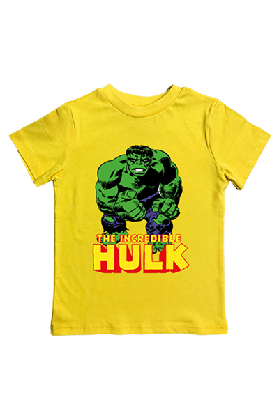 Hulk baskılı pamuklu penye kumaş yazlık çocuk tişört