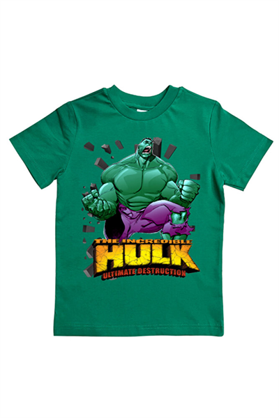 Hulk baskılı pamuklu penye kumaş yazlık çocuk tişört