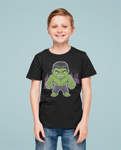Hulk baskılı pamuklu penye kumaş yazlık çocuk tişört