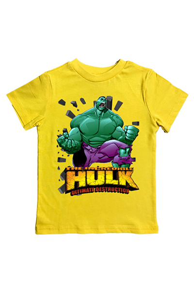 Hulk baskılı pamuklu penye kumaş yazlık çocuk tişört
