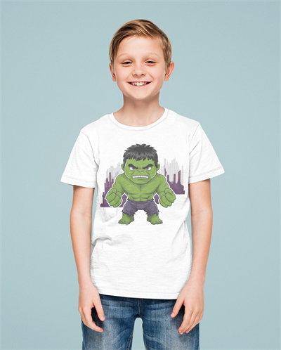 Hulk baskılı pamuklu penye kumaş yazlık çocuk tişört