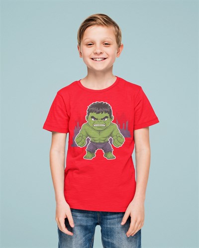 Hulk baskılı pamuklu penye kumaş yazlık çocuk tişört