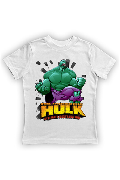 Hulk baskılı pamuklu penye kumaş yazlık çocuk tişört