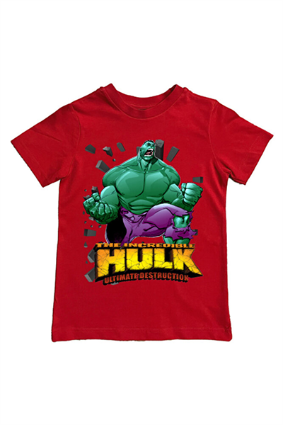 Hulk baskılı pamuklu penye kumaş yazlık çocuk tişört