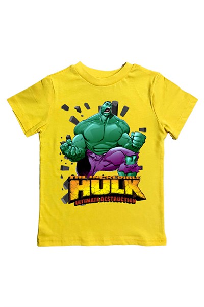 Hulk baskılı pamuklu penye kumaş yazlık çocuk tişört