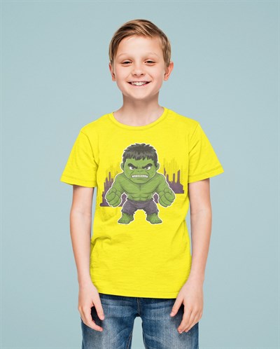 Hulk baskılı pamuklu penye kumaş yazlık çocuk tişört