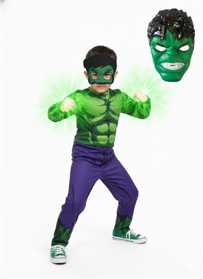 Hulk kostümü kaslı 2 Maskeli Hulk çocuk kostümü maskeli Kaslı parti özel gün kıyafeti