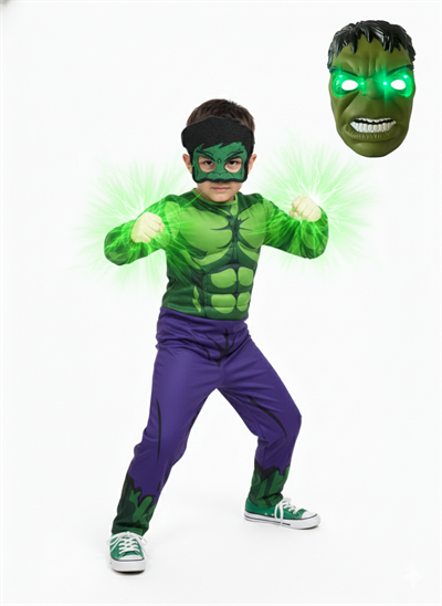Hulk kostümü kaslı Işıklı Maskeli Hulk çocuk kostümü maskeli Kaslı parti özel gün kıyafeti