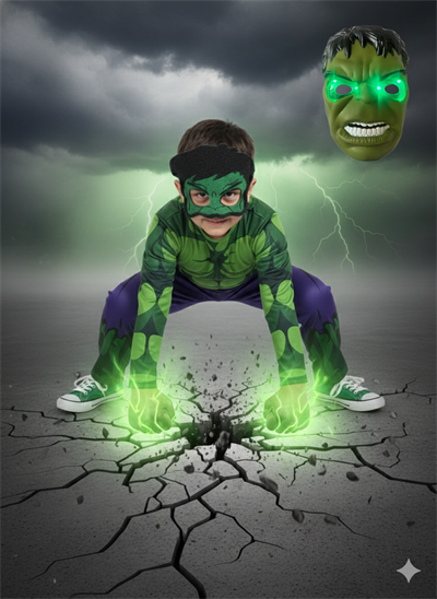 Hulk kostümü kaslı Işıklı Maskeli Hulk çocuk kostümü maskeli Kaslı parti özel gün kıyafeti