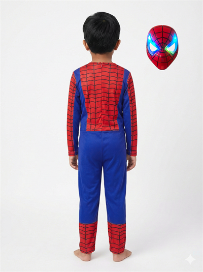 Işıklı Maskeli Beyaz Baskılı Spiderman Kostümü Yeni Örümcek Adam Kostüm