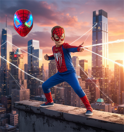 Işıklı Maskeli Beyaz Baskılı Spiderman Kostümü Yeni Örümcek Adam Kostüm
