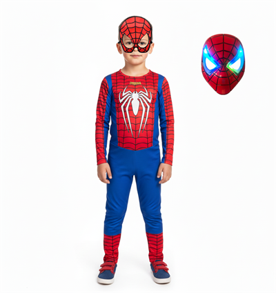 Işıklı Maskeli Beyaz Baskılı Spiderman Kostümü Yeni Örümcek Adam Kostüm