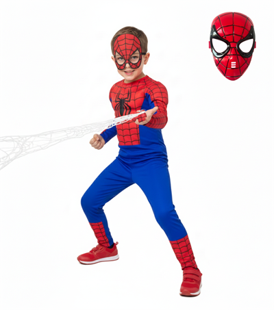 Kaslı Spiderman  Süper Kahraman Örümcek Adam Doğum Günü 2 Maskeli Parti Kaslı Kostümü