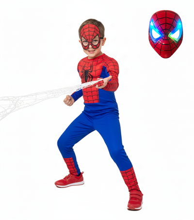 Kaslı Spiderman Süper Kahraman Örümcek Adam Işıklı Maskeli Doğum Günü Parti Kaslı Kostümü