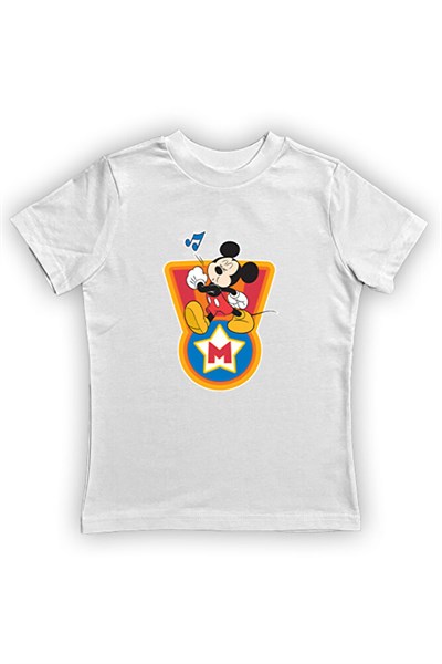 Mickey Mouse baskılı pamuklu penye kumaş yazlık çocuk tişört