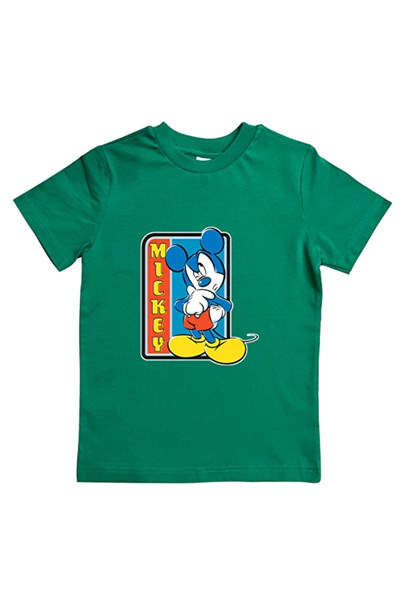 Mickey Mouse baskılı pamuklu penye kumaş yazlık çocuk tişört