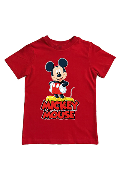 Mickey Mouse baskılı pamuklu penye kumaş yazlık çocuk tişört
