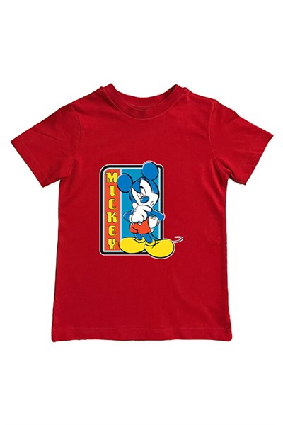 Mickey Mouse baskılı pamuklu penye kumaş yazlık çocuk tişört