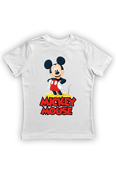 Mickey Mouse baskılı pamuklu penye kumaş yazlık çocuk tişört
