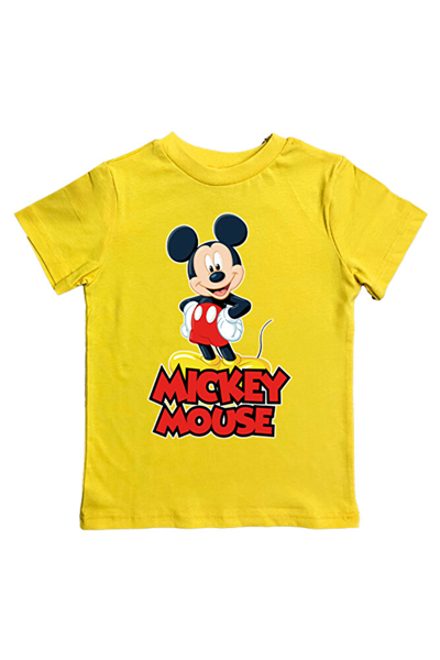 Mickey Mouse baskılı pamuklu penye kumaş yazlık çocuk tişört