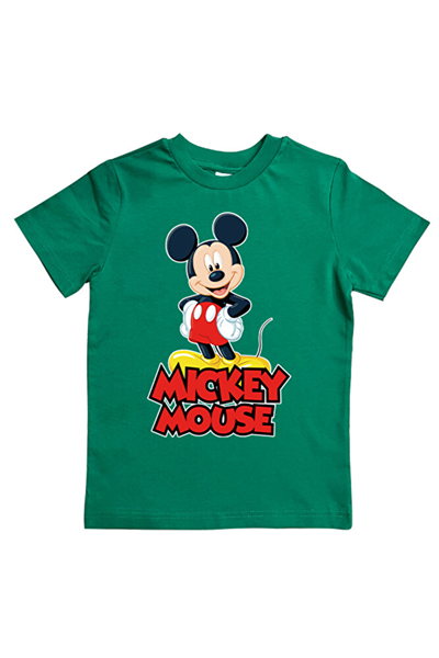 Mickey Mouse baskılı pamuklu penye kumaş yazlık çocuk tişört