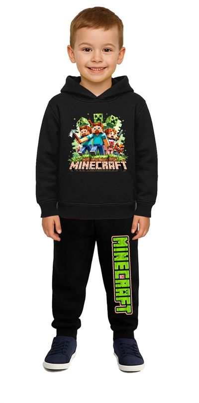 Mınecraft Baskılı Çocuk Eşofman Takımı 3 İplik Şardonlu Pamuklu Kumaş Kapüşonlu