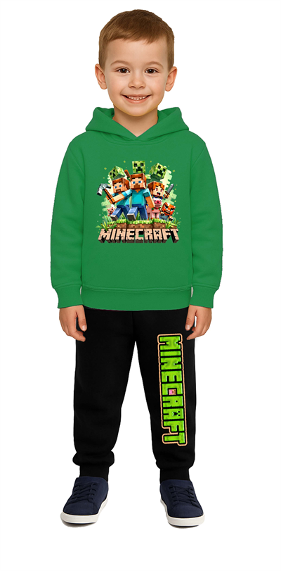 Mınecraft Baskılı Çocuk Eşofman Takımı 3 İplik Şardonlu Pamuklu Kumaş Kapüşonlu