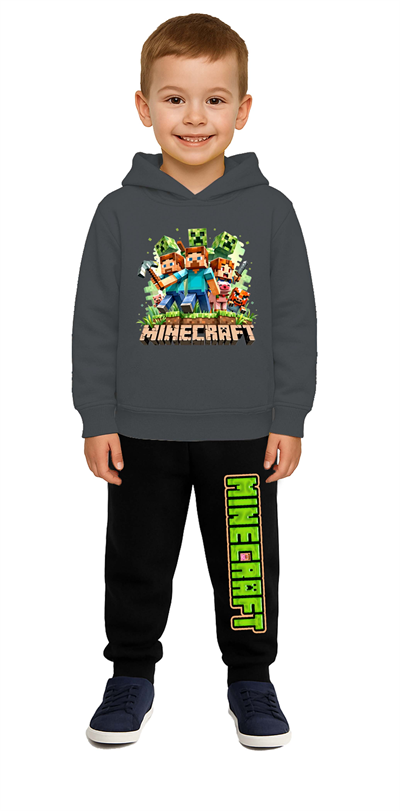 Mınecraft Baskılı Çocuk Eşofman Takımı 3 İplik Şardonlu Pamuklu Kumaş Kapüşonlu