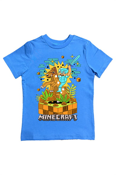 Minecraft baskılı pamuklu penye kumaş yazlık çocuk tişört
