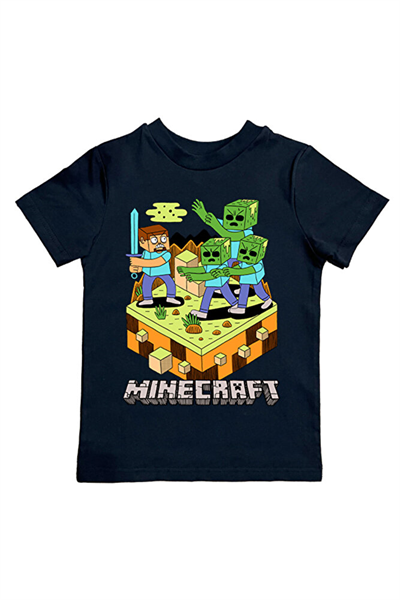 Minecraft baskılı pamuklu penye kumaş yazlık çocuk tişört