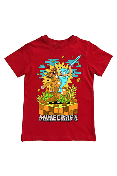 Minecraft baskılı pamuklu penye kumaş yazlık çocuk tişört