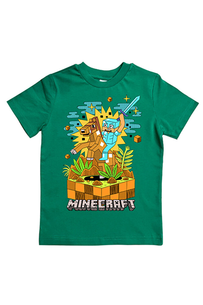 Minecraft baskılı pamuklu penye kumaş yazlık çocuk tişört