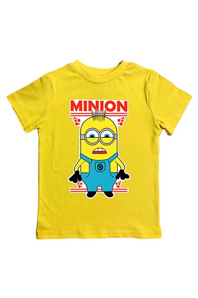 Minions baskılı pamuklu penye kumaş yazlık çocuk tişört