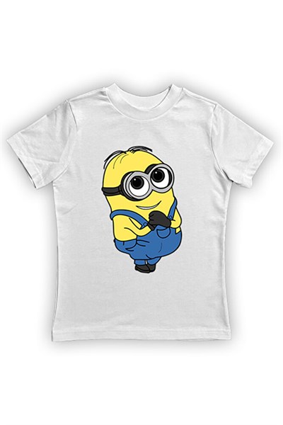 Minions baskılı pamuklu penye kumaş yazlık çocuk tişört