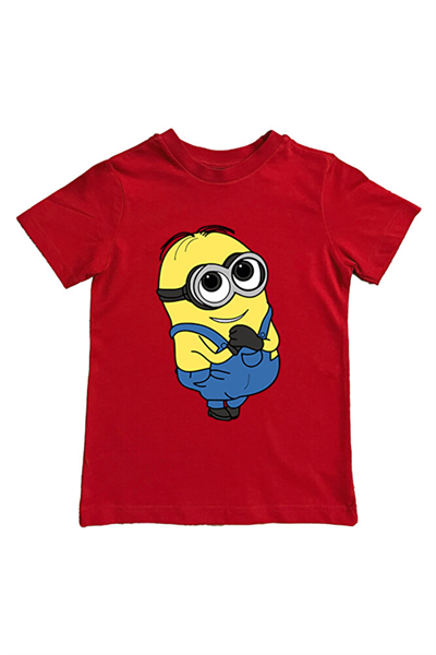 Minions baskılı pamuklu penye kumaş yazlık çocuk tişört