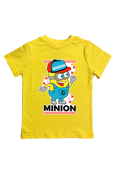 Minions baskılı pamuklu penye kumaş yazlık çocuk tişört