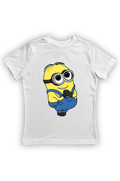Minions baskılı pamuklu penye kumaş yazlık çocuk tişört