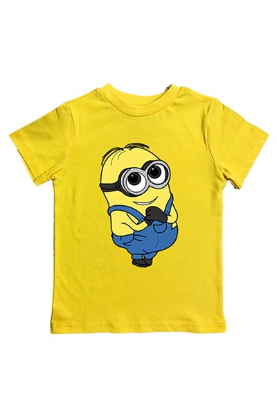 Minions baskılı pamuklu penye kumaş yazlık çocuk tişört