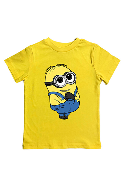 Minions baskılı pamuklu penye kumaş yazlık çocuk tişört