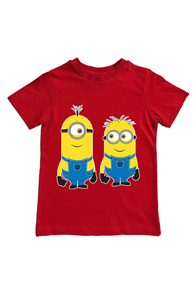 Minions baskılı pamuklu penye kumaş yazlık çocuk tişört