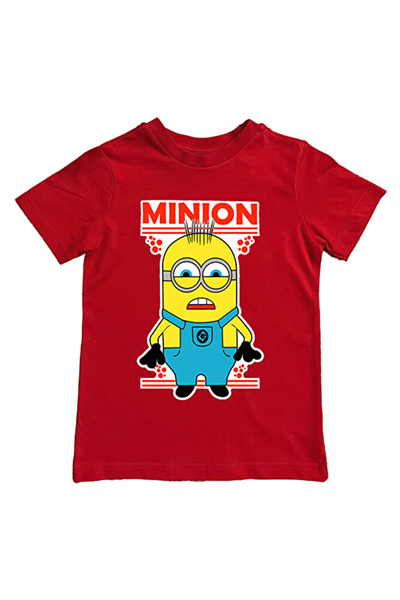 Minions baskılı pamuklu penye kumaş yazlık çocuk tişört