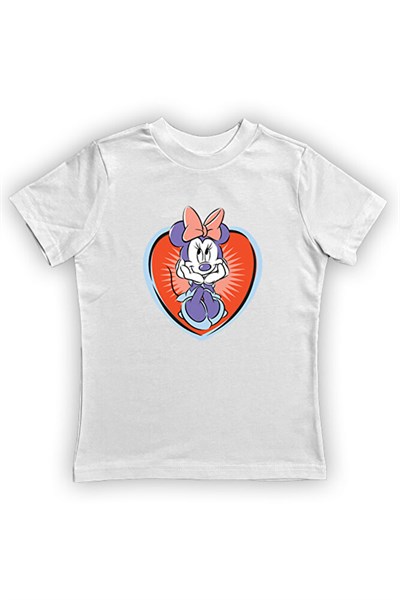Minnie Mouse baskılı pamuklu penye kumaş yazlık çocuk tişört